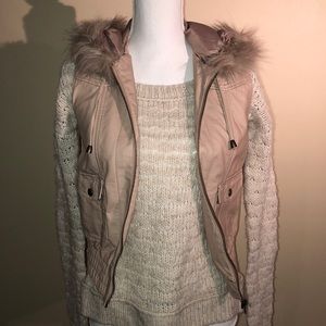 Faux Leather Baby/Blush Pink Vest w/ Faux Fur Hood
